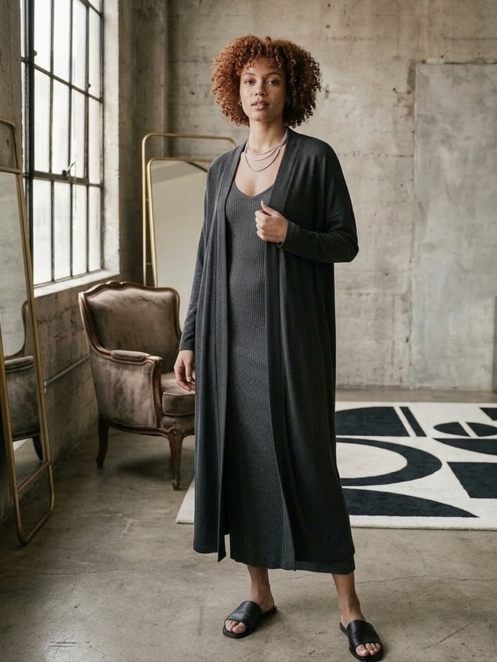 Pudus Madison Duster Cardigan Black Modal & Rayon Tencel NWT